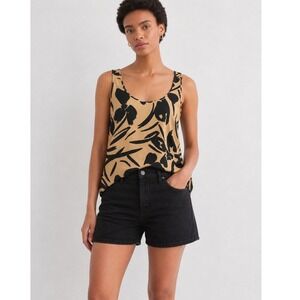 LOFT Beige & Black Floral Tank Top Size Small Abstract Print Sleeveless Blouse